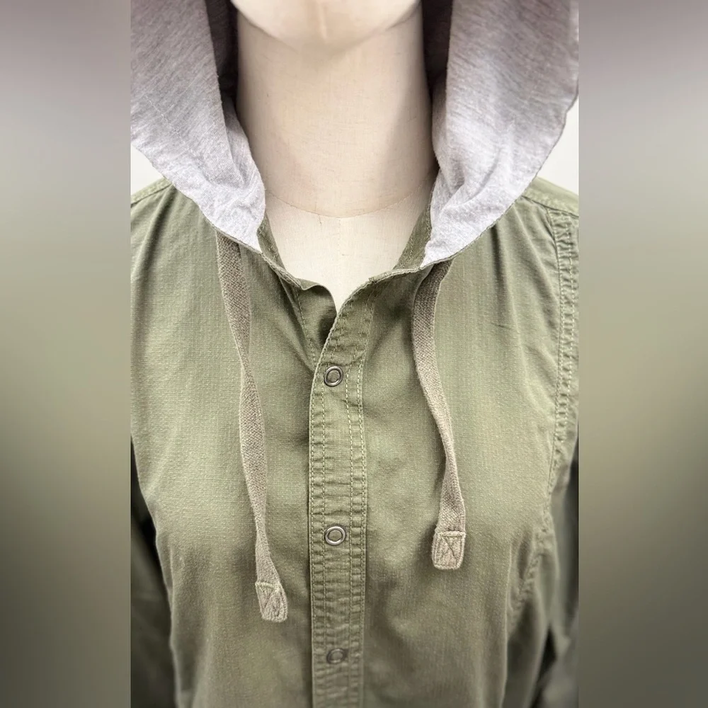 American Rag Olive Green Hooded Button Up Shirt Jacket Size M Cotton